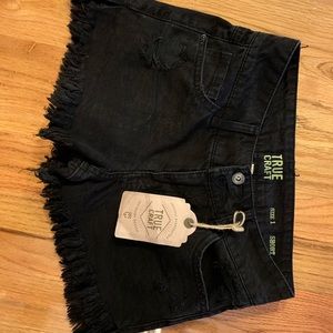 True Craft black fringe denim shorts